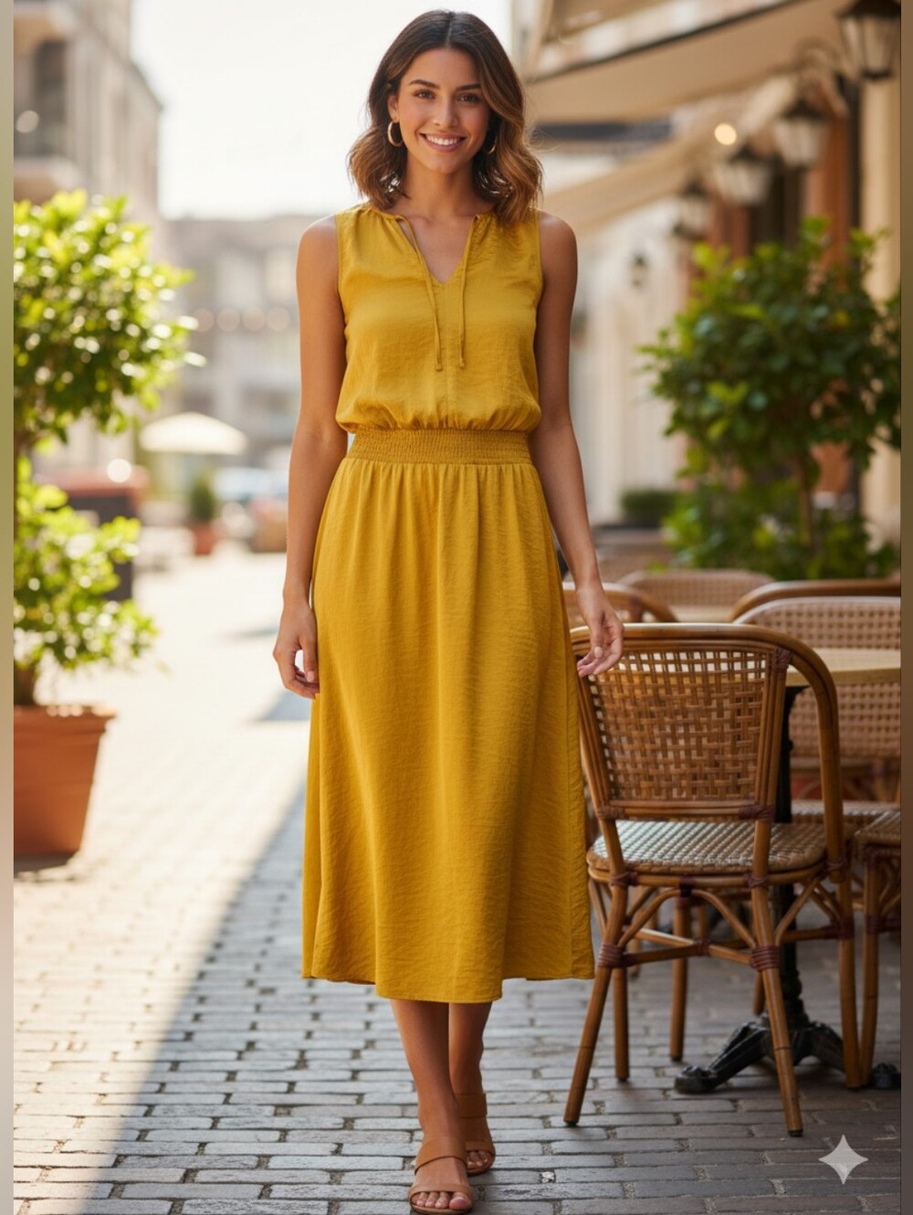 Reitmans Silky Golden Mustard Sleeveless Midi Dress